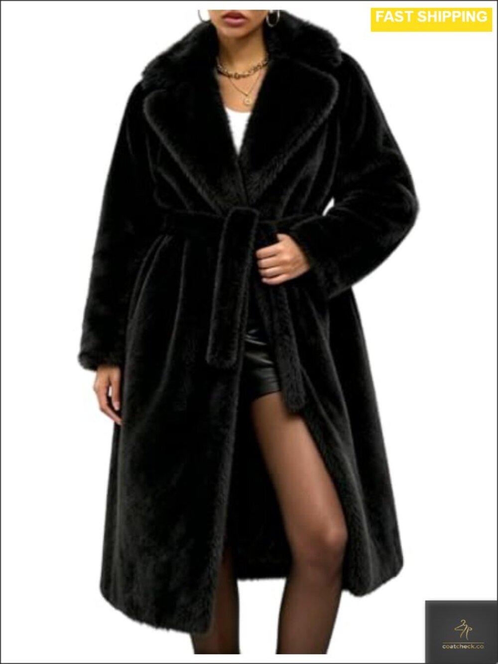 Women's Long Faux Fur Coat Fluffy Warm Shawl Collar Winter Jacket